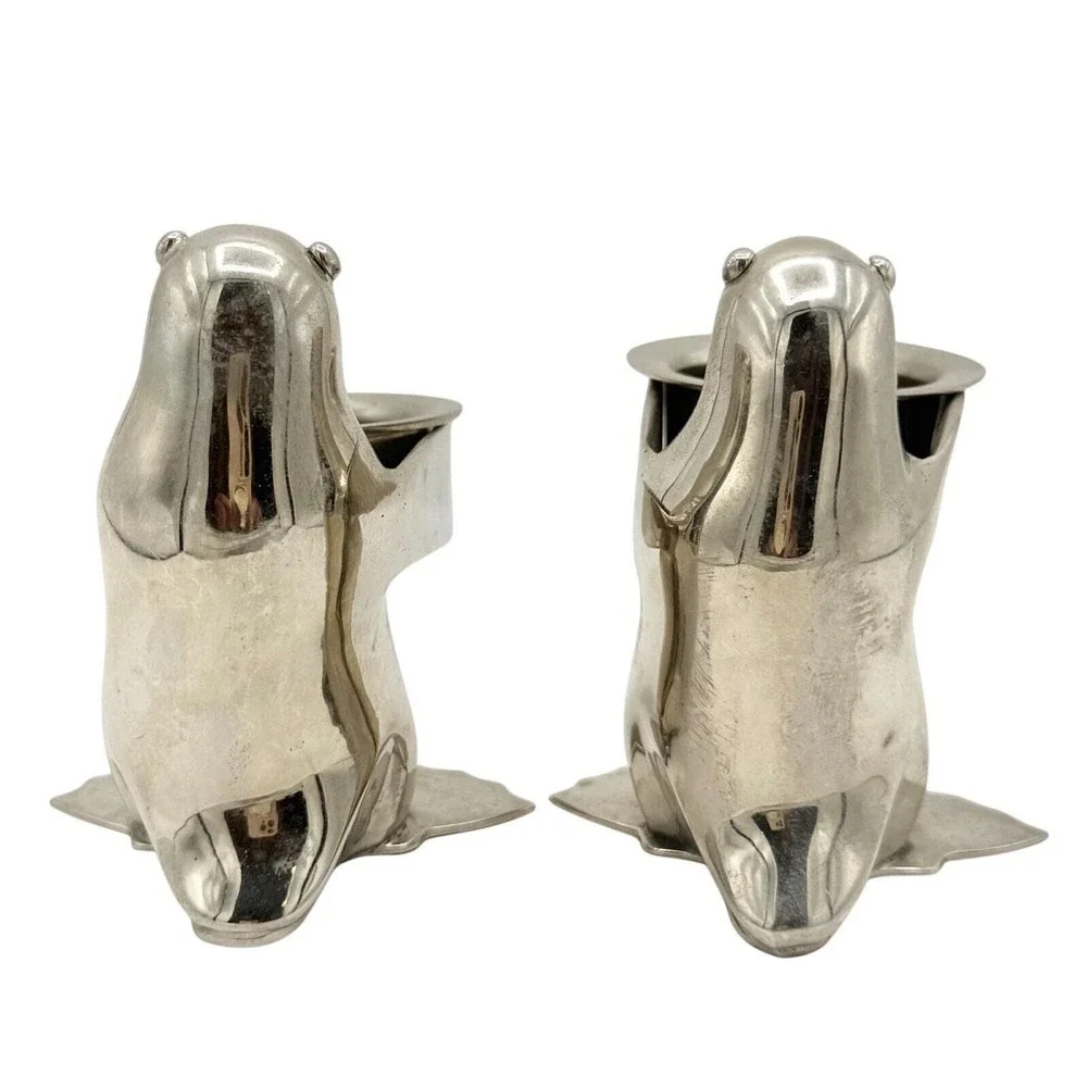 Vintage Restoration Hardware Silver Penguin Tea Light Candle Holders Pair RH